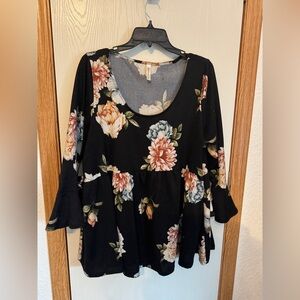 Emerald Black Floral Tunic Top